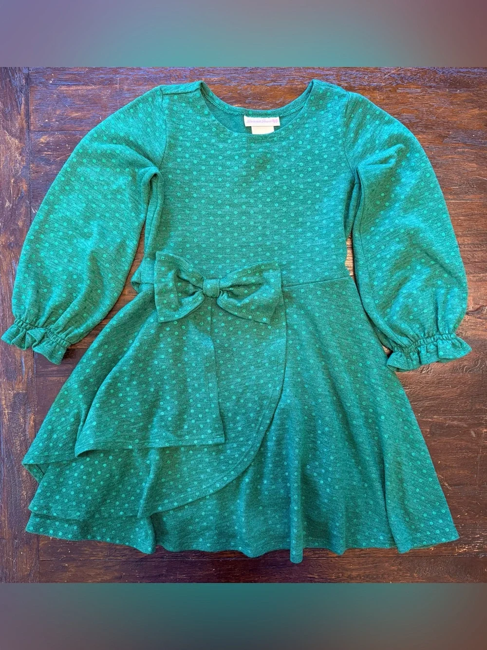 Bonnie Jean Holiday Dress Green Long Sleeve Sparkle Twirl 8